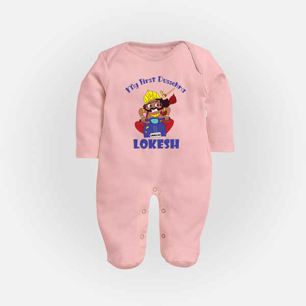 My First Dussehra Ten Heads Triumph Full Body Suit - BABY PINK - New Born (Chest 7.5")