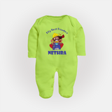 Tiny Festival Hero My First Dussehra Sleep Suit | Custom Baby Sleep Suit - LIME GREEN - New Born (Chest 7.5")