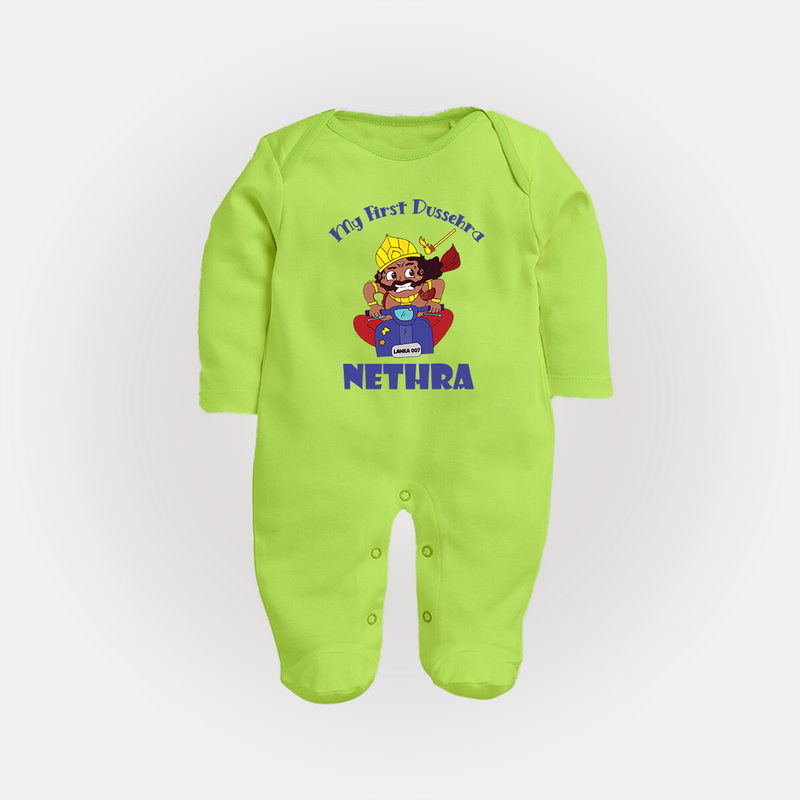 Tiny Festival Hero My First Dussehra Sleep Suit | Custom Baby Sleep Suit - LIME GREEN - New Born (Chest 7.5")