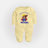 Tiny Festival Hero My First Dussehra Sleep Suit | Custom Baby Sleep Suit - PASTEL YELLOW - New Born (Chest 7.5")