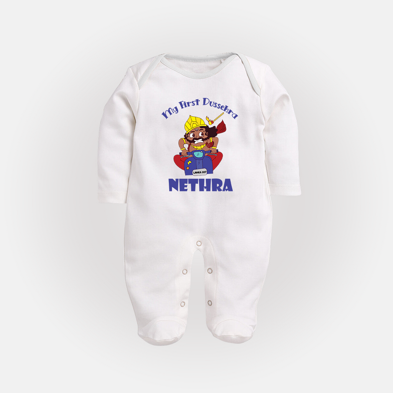 Tiny Festival Hero My First Dussehra Sleep Suit | Custom Baby Sleep Suit - WHITE - New Born (Chest 7.5")