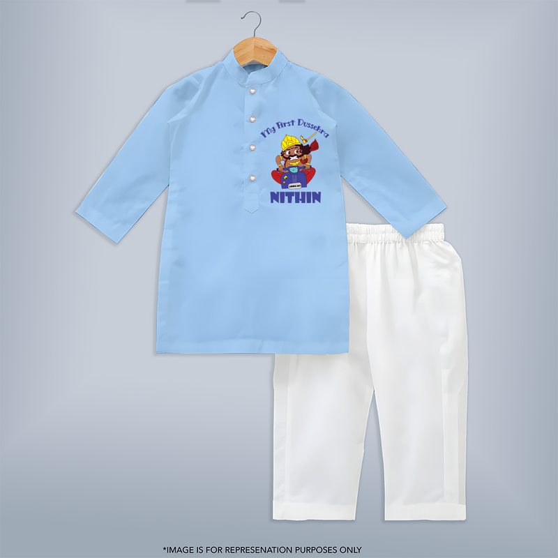 Tiny Festival Hero My First Dussehra Kurta Set | Custom Baby Kurta Set - BABY BLUE - 3 - 6 Months Old (Chest 24", Kurta Length 14'', Waist 19", Pant Length 14")