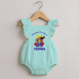 My First Dussehra Ten Heads Triumph Romper frock - MINT GREEN - 0 - 3 Months Old (Chest 19")