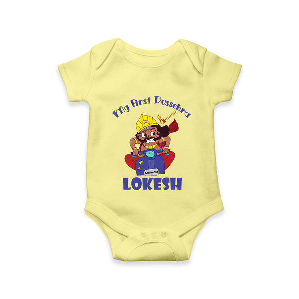 My First Dussehra Ten Heads Triumph Romper - PASTEL YELLOW - New Born (Chest 14")