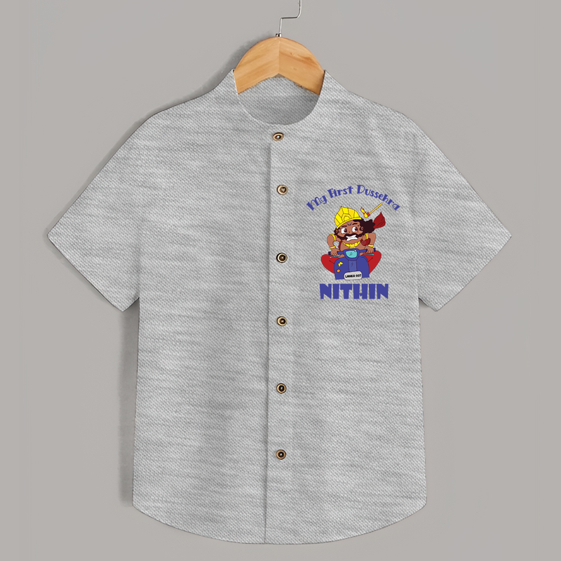 Tiny Festival Hero My First Dussehra Shirt | Custom Baby Shirt - GREY - 0 - 6 Months Old (Chest 23")