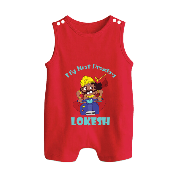 My First Dussehra Ten Heads Triumph Button Romper - RED - New Born (Chest 18")