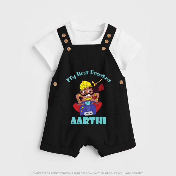 Tiny Festival Hero My First Dussehra Dungaree Set | Custom Baby Dungaree Set - BLACK - 0 - 5 Months Old (Chest 18")