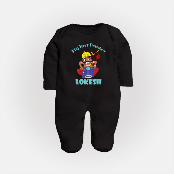 My First Dussehra Ten Heads Triumph Full Body Suit - BLACK - New Born (Chest 7.5")