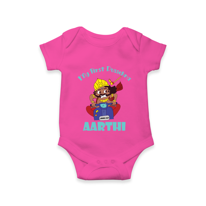 Tiny Festival Hero My First Dussehra Romper | Custom Baby Romper - HOT PINK - New Born (Chest 14")