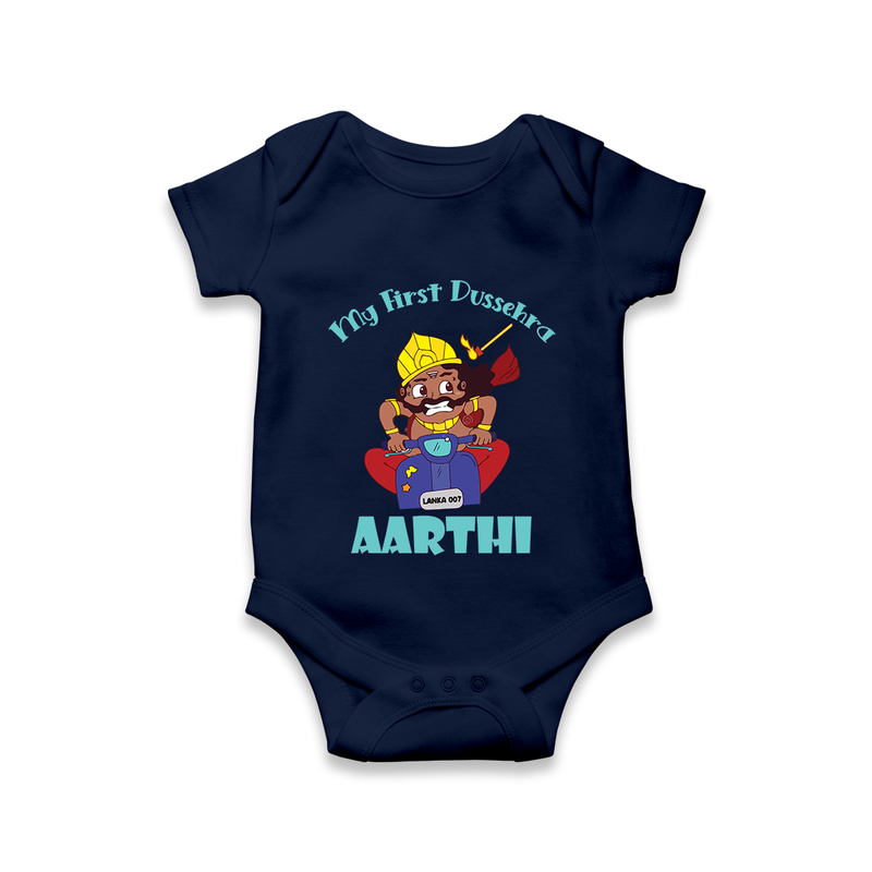 Tiny Festival Hero My First Dussehra Romper | Custom Baby Romper - NAVY BLUE - New Born (Chest 14")