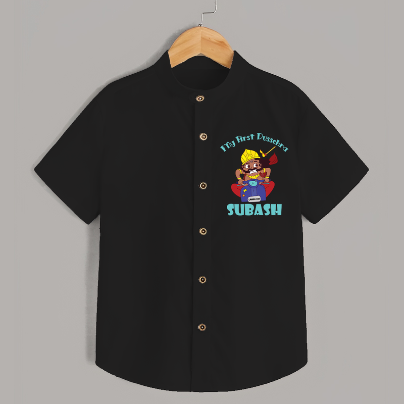 Tiny Festival Hero My First Dussehra Shirt | Custom Baby Shirt - BLACK - 0 - 6 Months Old (Chest 23")
