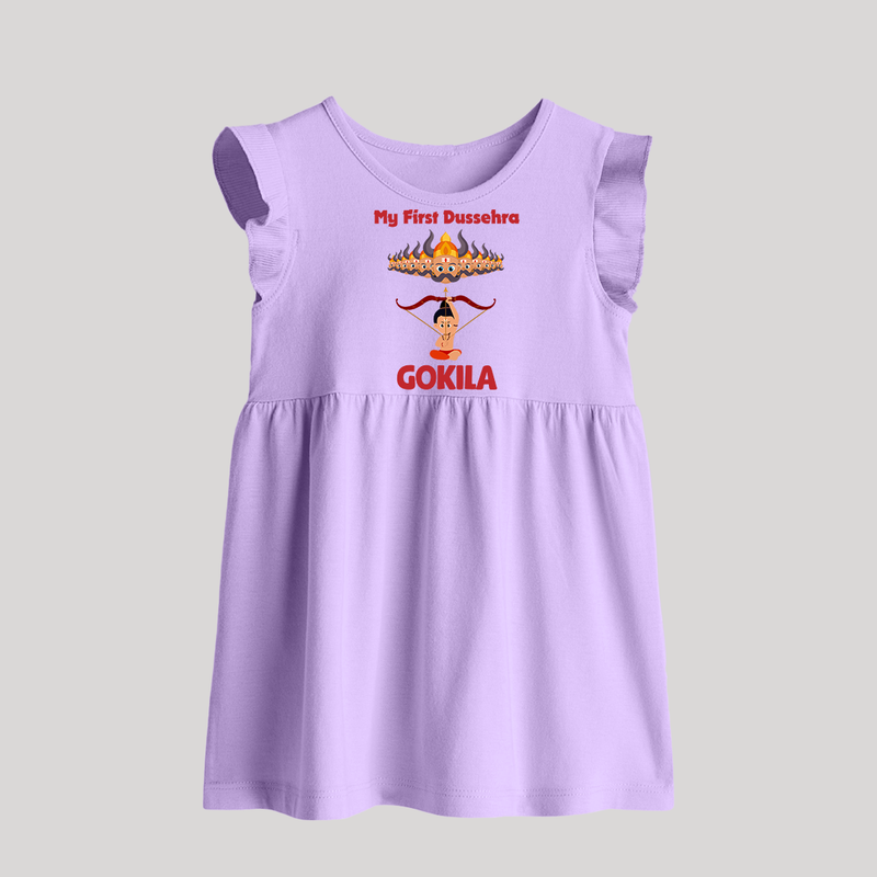 Arrow of Goodness My First Dussehra Baby Frock | Custom Festival Baby Frock - LILAC - 0 - 3 Months Old (Chest 17")