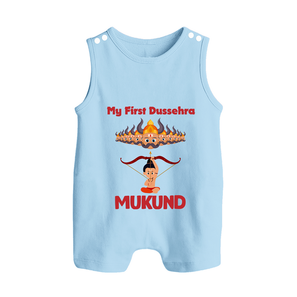 My First Dussehra Lanka Battle Button Romper - BABY BLUE - New Born (Chest 18")