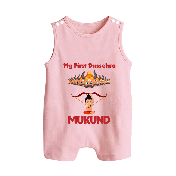 My First Dussehra Lanka Battle Button Romper - BABY PINK - New Born (Chest 18")