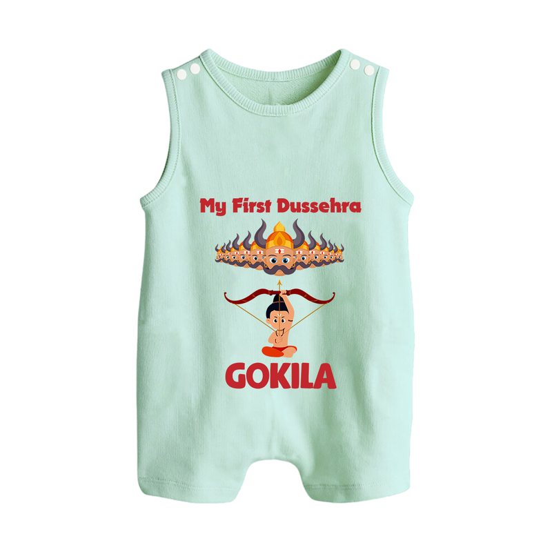 Arrow of Goodness My First Dussehra Romper Suit | Custom Festival Baby Romper Suit - MINT GREEN - 0 - 5 Months Old (Chest 18")