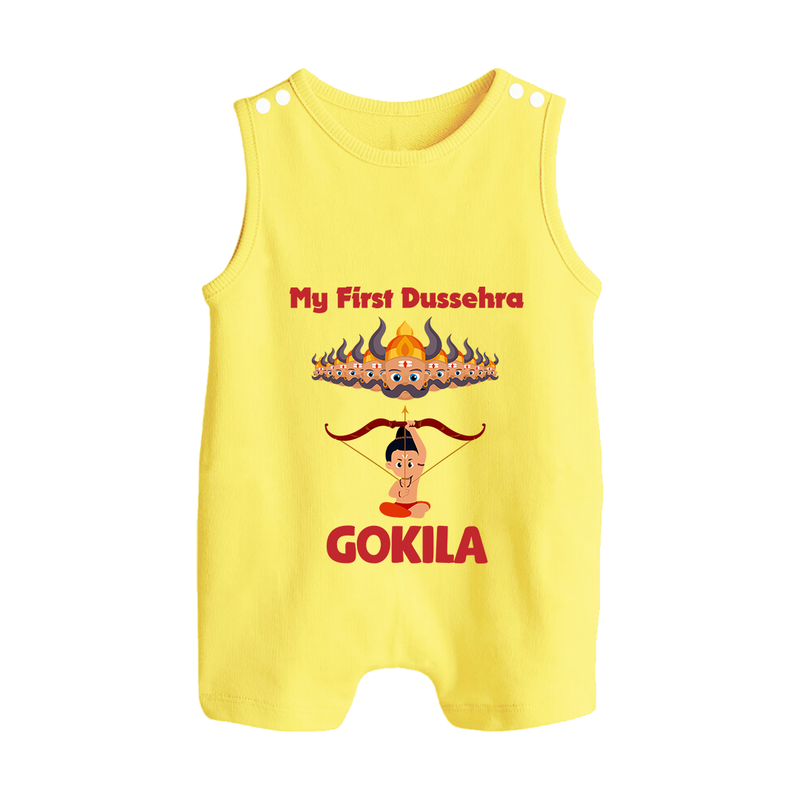 Arrow of Goodness My First Dussehra Romper Suit | Custom Festival Baby Romper Suit - PASTEL YELLOW - 0 - 5 Months Old (Chest 18")