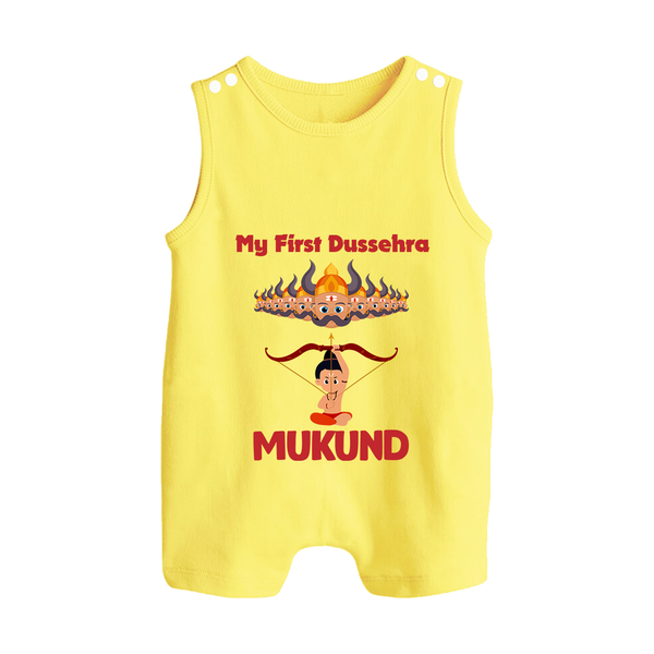 My First Dussehra Lanka Battle Button Romper - PASTEL YELLOW - New Born (Chest 18")