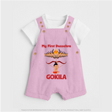 Arrow of Goodness My First Dussehra Dungaree Set | Custom Festival Baby Dungaree Set - BABY PINK - 0 - 5 Months Old (Chest 18")