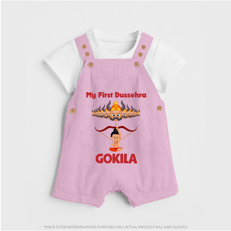 Arrow of Goodness My First Dussehra Dungaree Set | Custom Festival Baby Dungaree Set - BABY PINK - 0 - 5 Months Old (Chest 18")