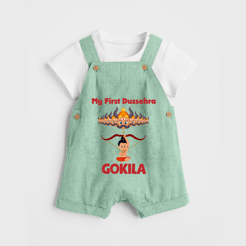 Arrow of Goodness My First Dussehra Dungaree Set | Custom Festival Baby Dungaree Set - MINT GREEN - 0 - 5 Months Old (Chest 18")