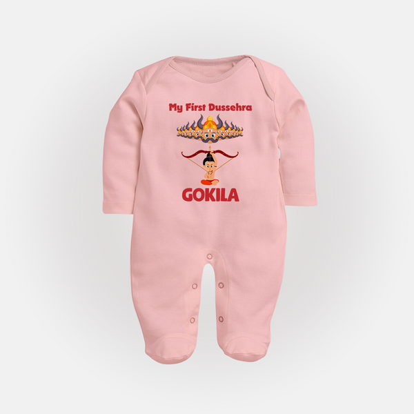 Arrow of Goodness My First Dussehra Sleep Suit | Custom Festival Baby Sleep Suit - BABY PINK - New Born (Chest 7.5")
