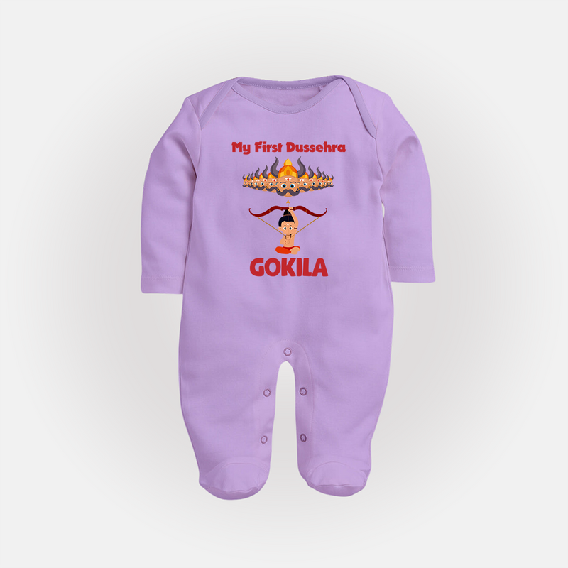 Arrow of Goodness My First Dussehra Sleep Suit | Custom Festival Baby Sleep Suit - LILAC - New Born (Chest 7.5")