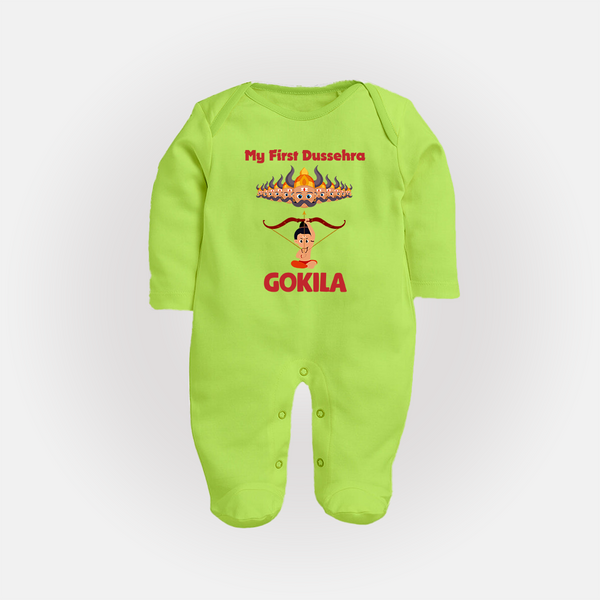 Arrow of Goodness My First Dussehra Sleep Suit | Custom Festival Baby Sleep Suit - LIME GREEN - New Born (Chest 7.5")