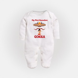 Arrow of Goodness My First Dussehra Sleep Suit | Custom Festival Baby Sleep Suit - WHITE - New Born (Chest 7.5")