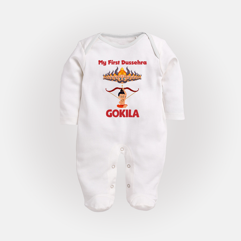 Arrow of Goodness My First Dussehra Sleep Suit | Custom Festival Baby Sleep Suit - WHITE - New Born (Chest 7.5")
