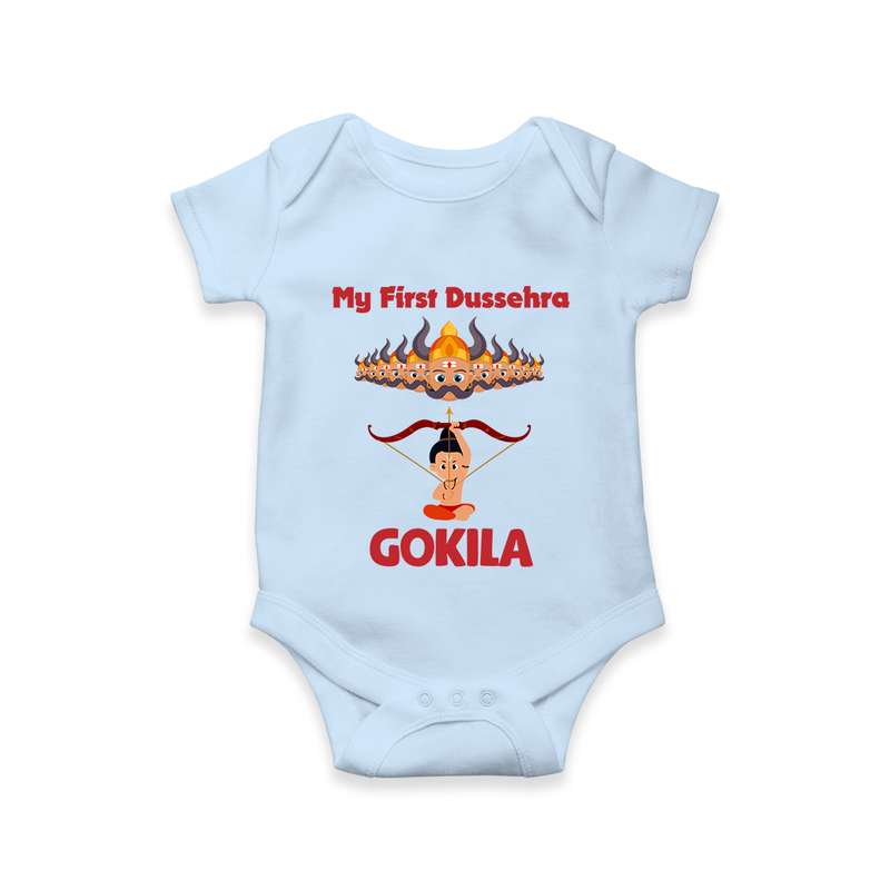 Arrow of Goodness My First Dussehra Romper | Custom Festival Baby Romper - BABY BLUE - New Born (Chest 14")