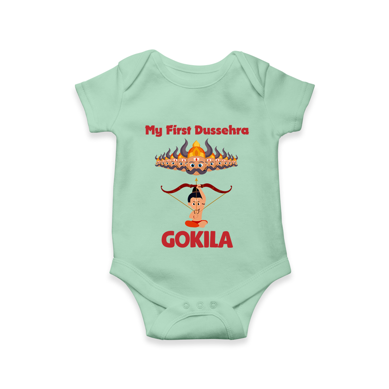 Arrow of Goodness My First Dussehra Romper | Custom Festival Baby Romper - MINT GREEN - New Born (Chest 14")