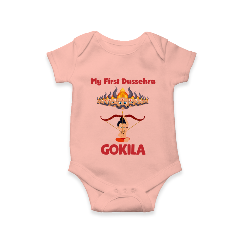 Arrow of Goodness My First Dussehra Romper | Custom Festival Baby Romper - PEACH - New Born (Chest 14")