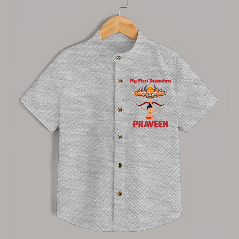 Arrow of Goodness My First Dussehra Shirt | Custom Festival Baby Shirt - GREY - 0 - 6 Months Old (Chest 23")