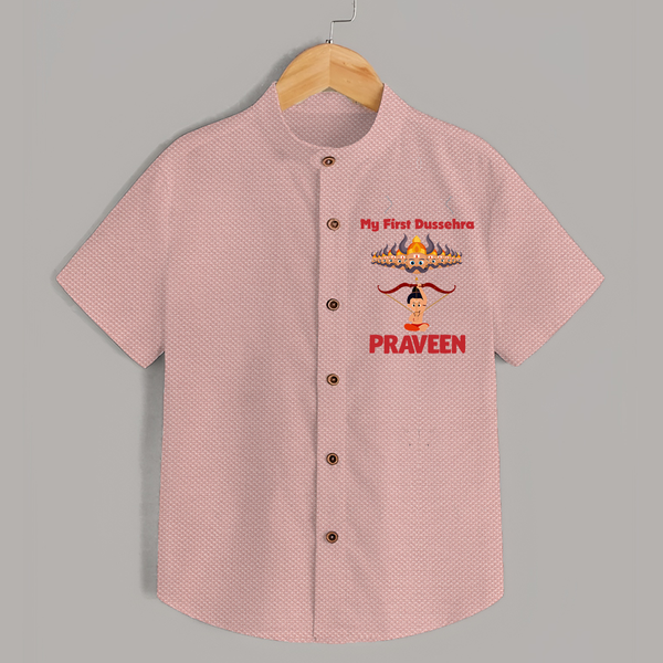 Arrow of Goodness My First Dussehra Shirt | Custom Festival Baby Shirt - PEACH - 0 - 6 Months Old (Chest 23")