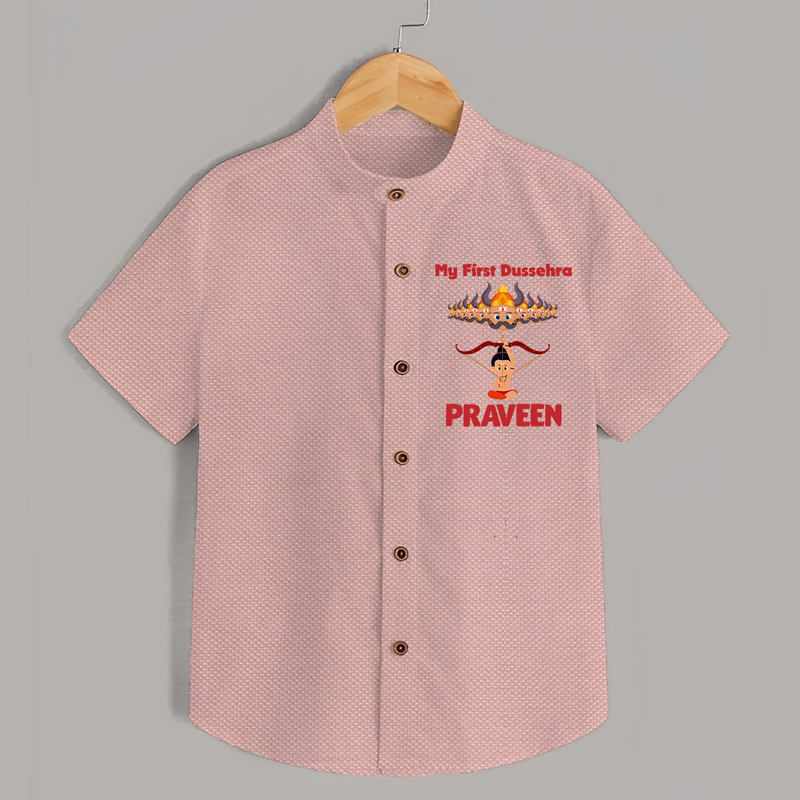 Arrow of Goodness My First Dussehra Shirt | Custom Festival Baby Shirt - PEACH - 0 - 6 Months Old (Chest 23")
