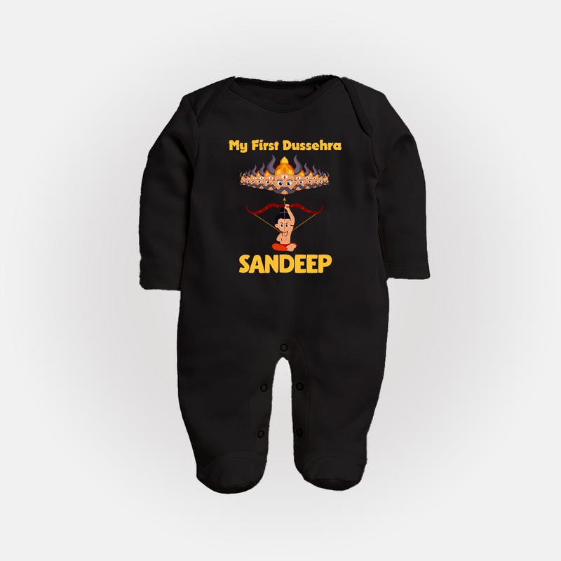 Arrow of Goodness My First Dussehra Sleep Suit | Custom Festival Baby Sleep Suit - BLACK - New Born (Chest 7.5")