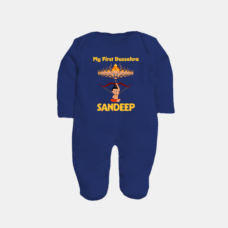 Arrow of Goodness My First Dussehra Sleep Suit | Custom Festival Baby Sleep Suit - NAVY BLUE - New Born (Chest 7.5")