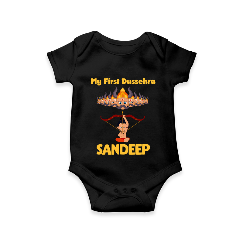 Arrow of Goodness My First Dussehra Romper | Custom Festival Baby Romper - BLACK - New Born (Chest 14")