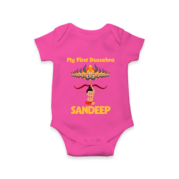 Arrow of Goodness My First Dussehra Romper | Custom Festival Baby Romper - HOT PINK - New Born (Chest 14")