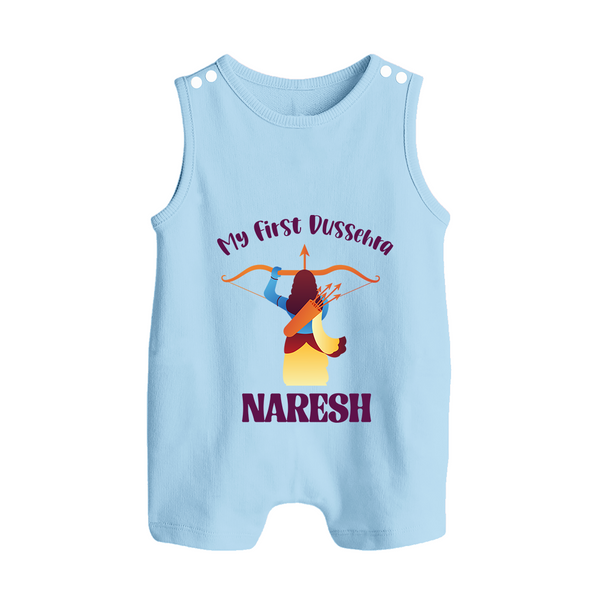 My First Dussehra Heroic Archer Button Romper - BABY BLUE - New Born (Chest 18")