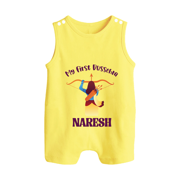 My First Dussehra Heroic Archer Button Romper - PASTEL YELLOW - New Born (Chest 18")