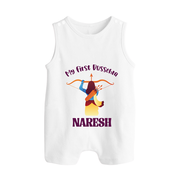My First Dussehra Heroic Archer Button Romper - WHITE - New Born (Chest 18")
