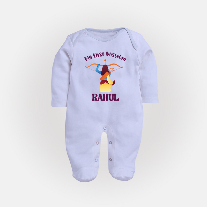 Chhota Ram My First Dussehra Sleep Suit | Custom Baby Sleep Suit for Festival Fun - BABY BLUE - New Born (Chest 7.5")