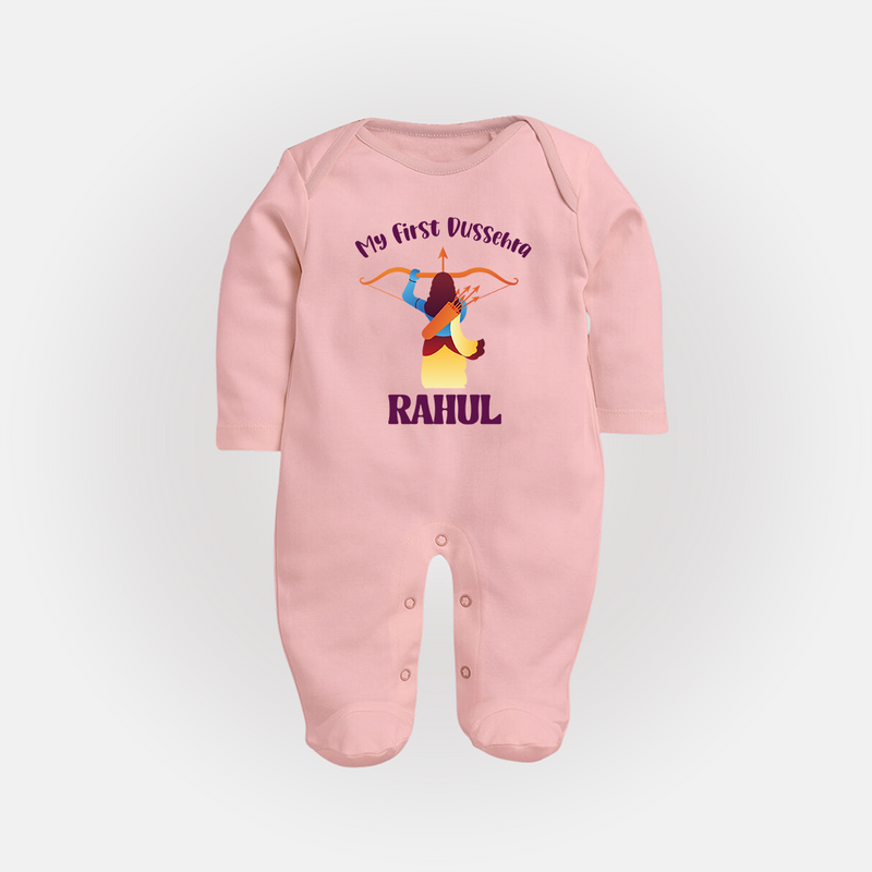 Chhota Ram My First Dussehra Sleep Suit | Custom Baby Sleep Suit for Festival Fun - BABY PINK - New Born (Chest 7.5")