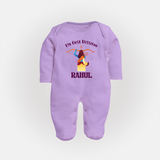 Chhota Ram My First Dussehra Sleep Suit | Custom Baby Sleep Suit for Festival Fun - LILAC - New Born (Chest 7.5")