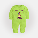 Chhota Ram My First Dussehra Sleep Suit | Custom Baby Sleep Suit for Festival Fun - LIME GREEN - New Born (Chest 7.5")