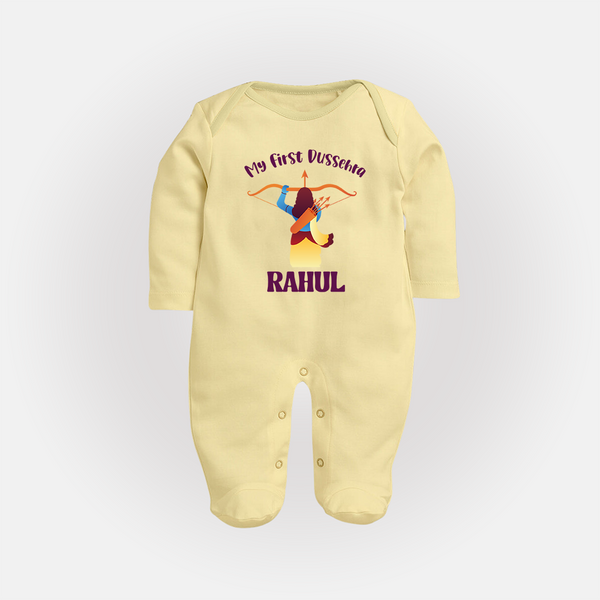 Chhota Ram My First Dussehra Sleep Suit | Custom Baby Sleep Suit for Festival Fun - PASTEL YELLOW - New Born (Chest 7.5")