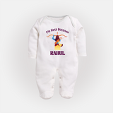 Chhota Ram My First Dussehra Sleep Suit | Custom Baby Sleep Suit for Festival Fun - WHITE - New Born (Chest 7.5")