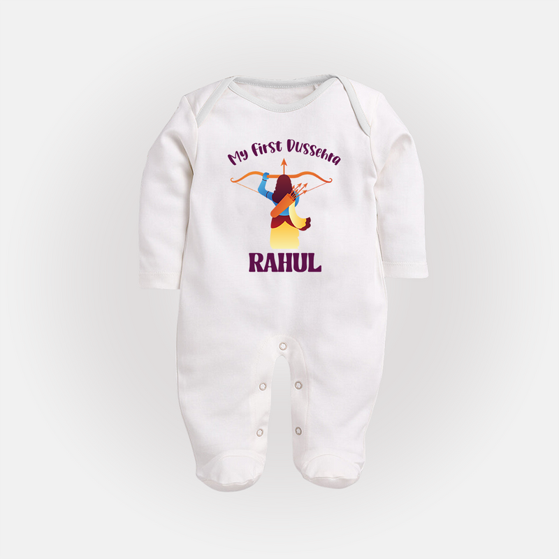 Chhota Ram My First Dussehra Sleep Suit | Custom Baby Sleep Suit for Festival Fun - WHITE - New Born (Chest 7.5")