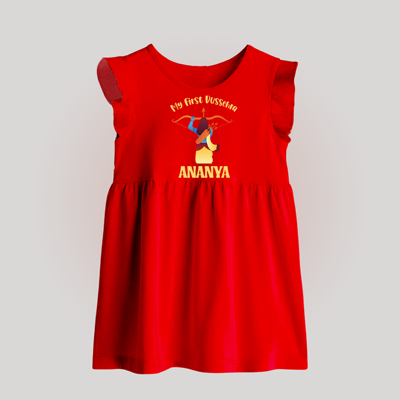 Chhota Ram My First Dussehra Baby Frock | Custom Baby Frock for Festival Fun - RED - 0 - 3 Months Old (Chest 17")